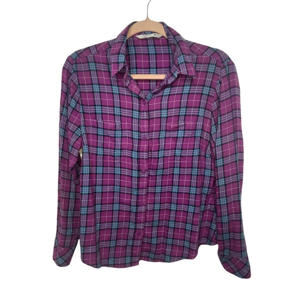 RIDERS BY LEE Purple and Blue Plaid Flannel Button Down Shirt M - Picture 2 of 5